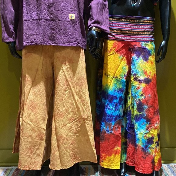 Bhutani Cotton Waist Wide-Leg Flare Pants - Tie-Dye (Orange) - Picture 1 of 2